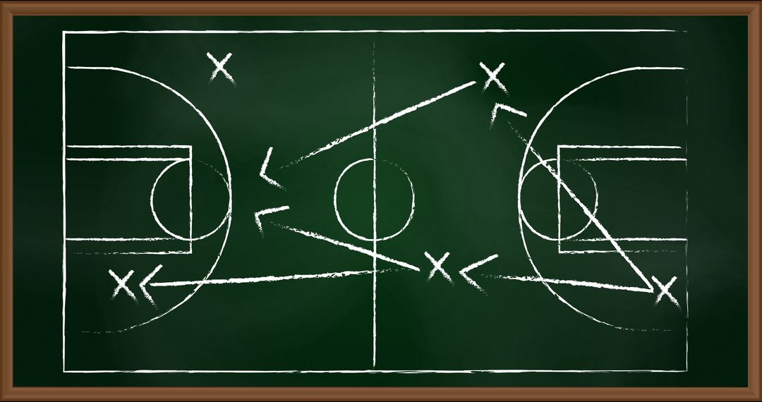 Chalkboard Sketch of Basketball Play Strategy, Sports Tactics