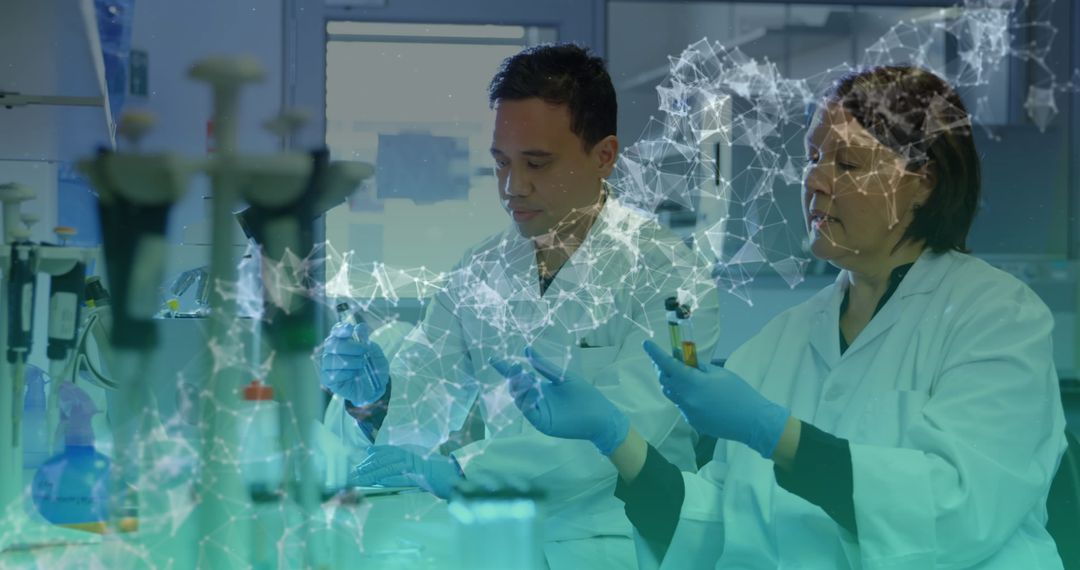 Scientists in Lab Analyzing DNA with Advanced Technology