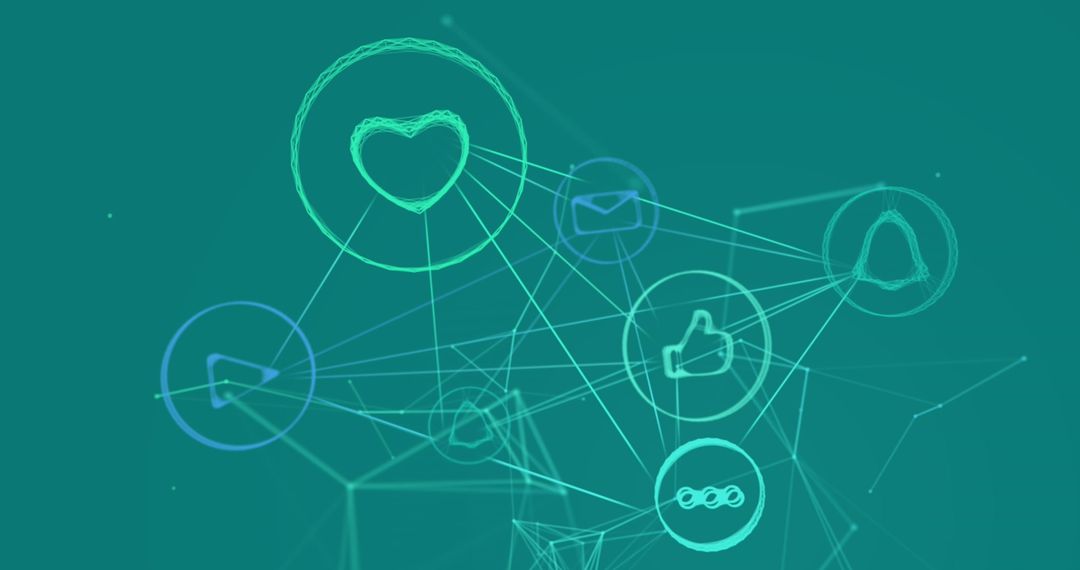 Digital Network Interface with Icon Connections on Green Background