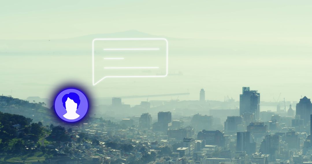 Digital Networking Concept over Foggy Cityscape