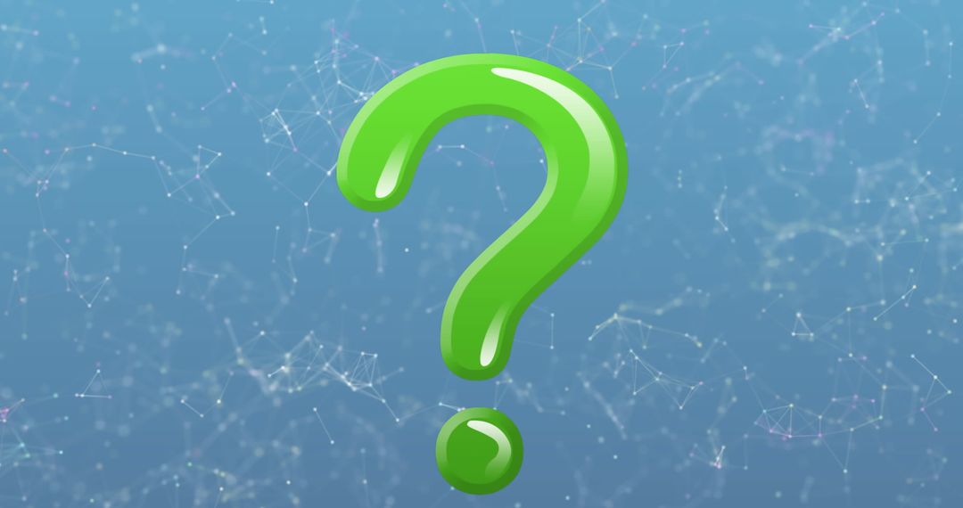 Green Question Mark on Digital Network Background
