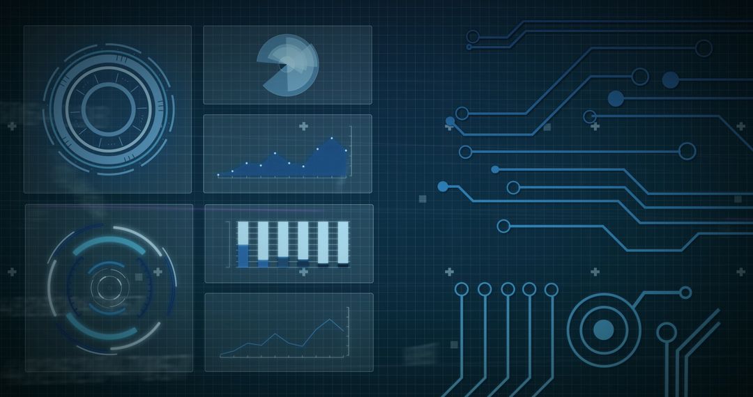 Abstract Digital Data Interface Over Grid Background