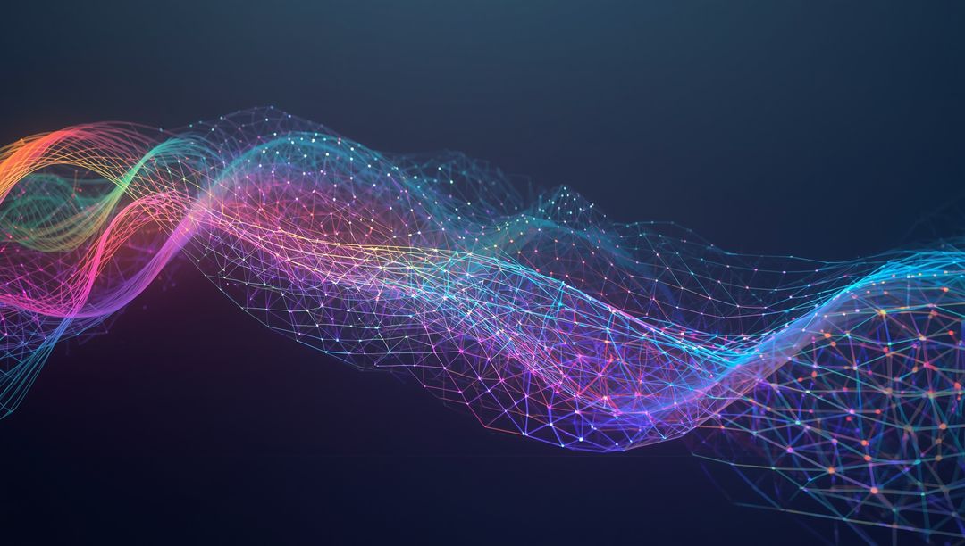 Abstract Digital Mesh Wave with Glowing Nodes in Futuristic Network