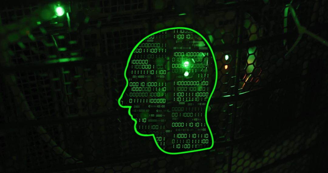 Futuristic Digital Binary Code in Human Head Silhouette