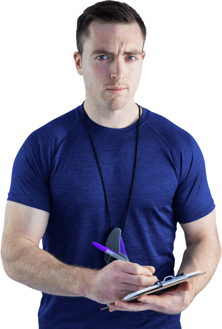 Athletic Trainer Holding Clipboard with Transparent Background