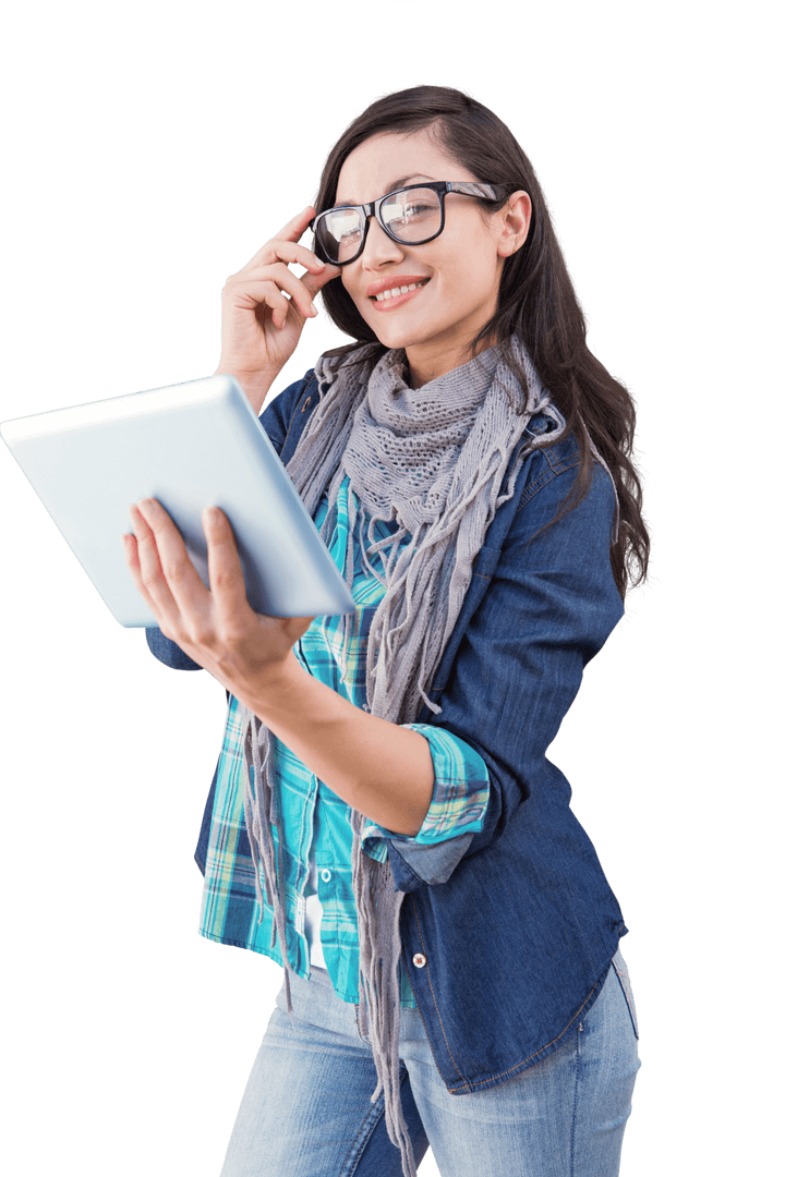 Happy Woman Using Tablet Technology Transparent Background