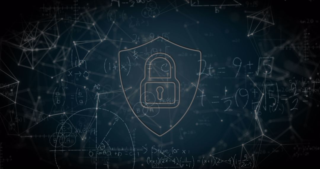 Cybersecurity Concept with Padlock and Network Equations
