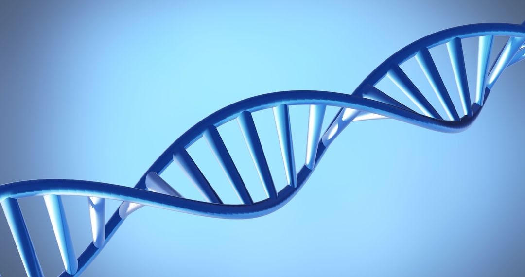 Spinning DNA Strand on Blue Background with Copy Space