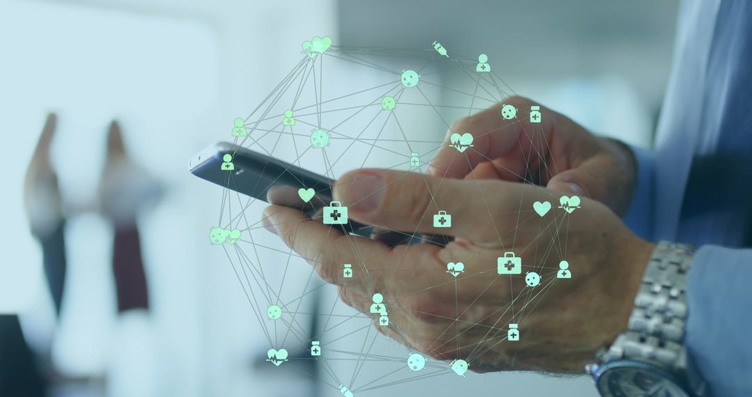 Person Using Smartphone with Digital Interface Connections