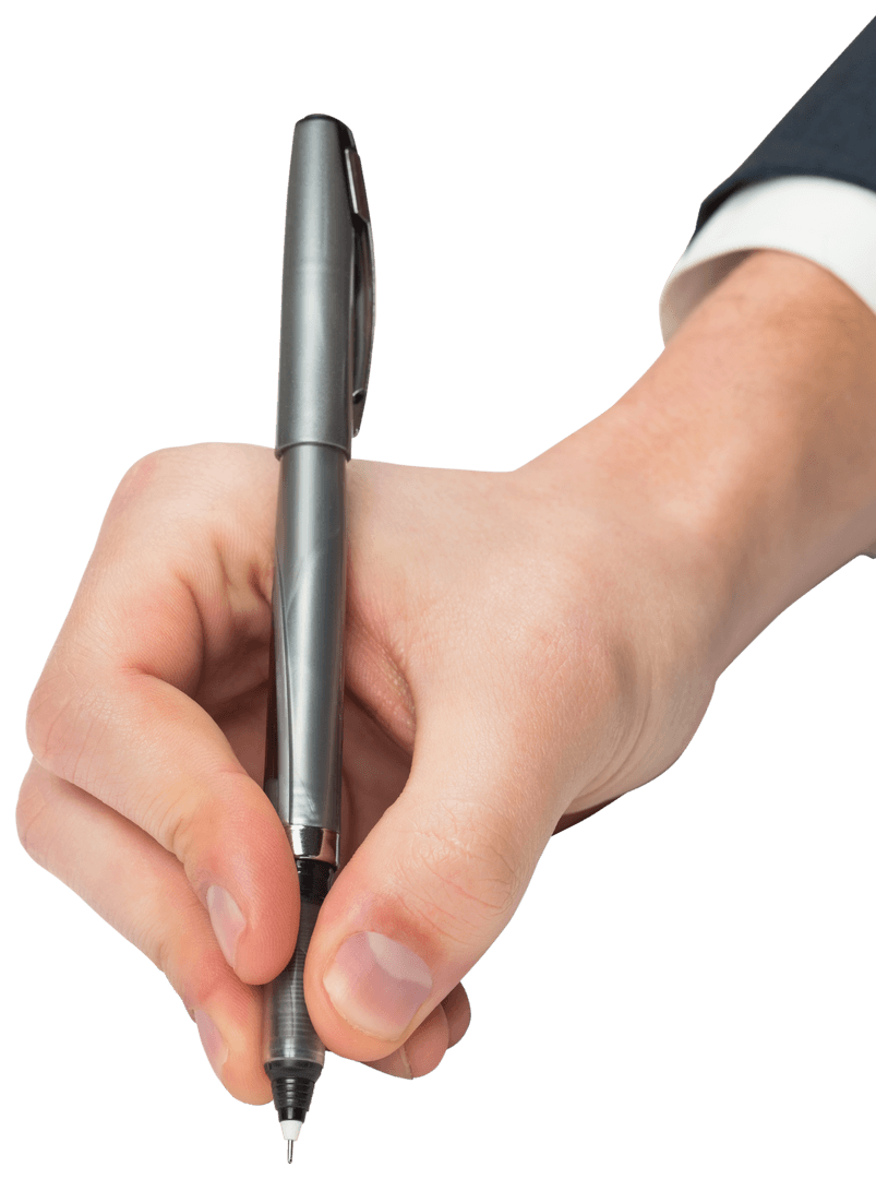 Transparent Hand Holding Pen in Writing Position