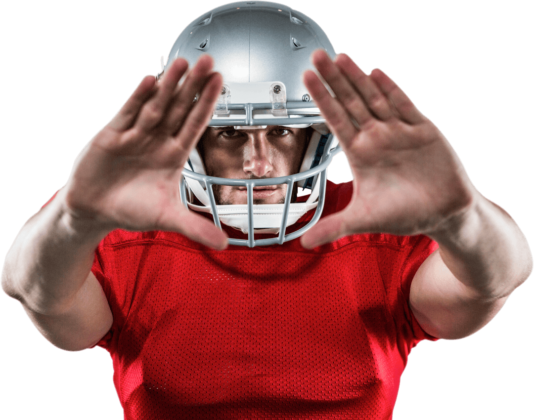 Transparent Portrait American Football Player Performing Defense Gesture