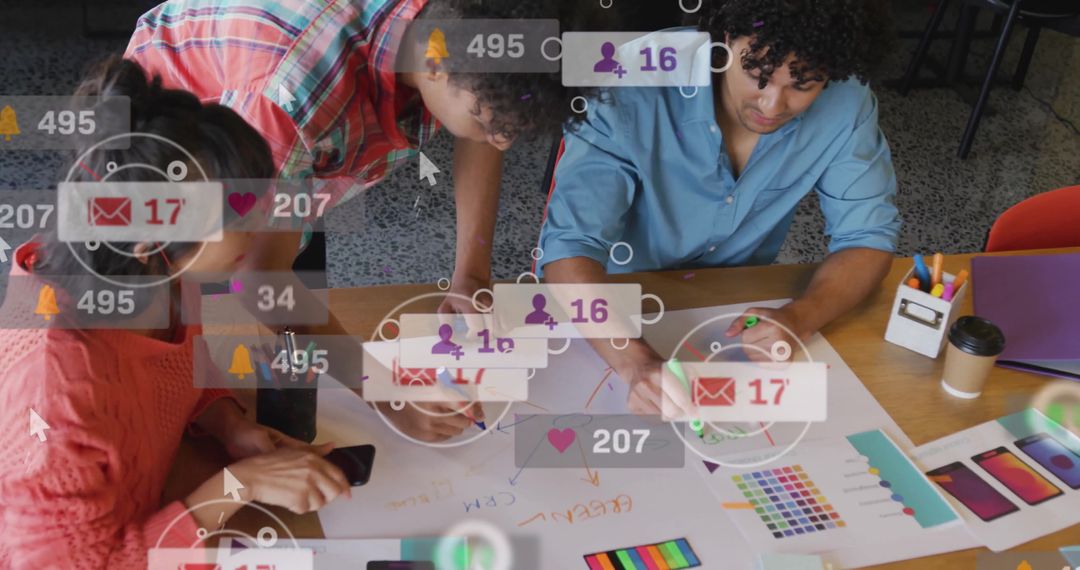 Team Designing Innovative App Interface at Colorful Workspace