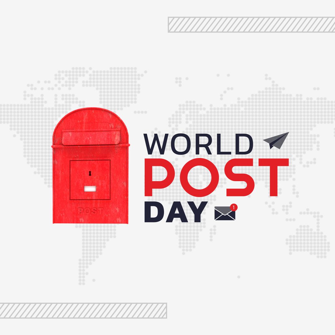 World Post Day Banner with Red Postbox and World Map
