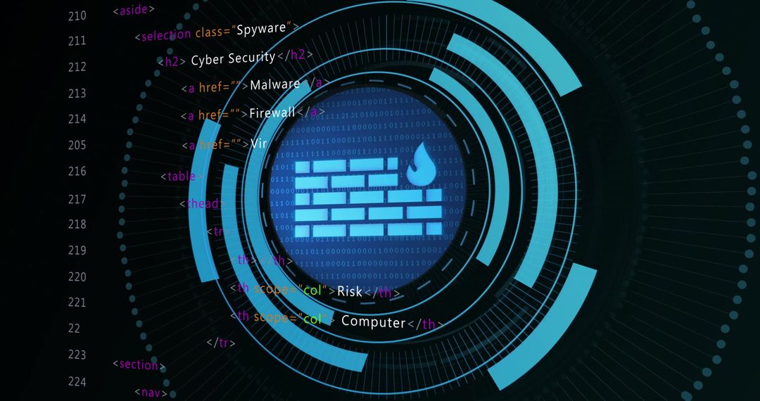 Cybersecurity firewall with digital interface and binary code