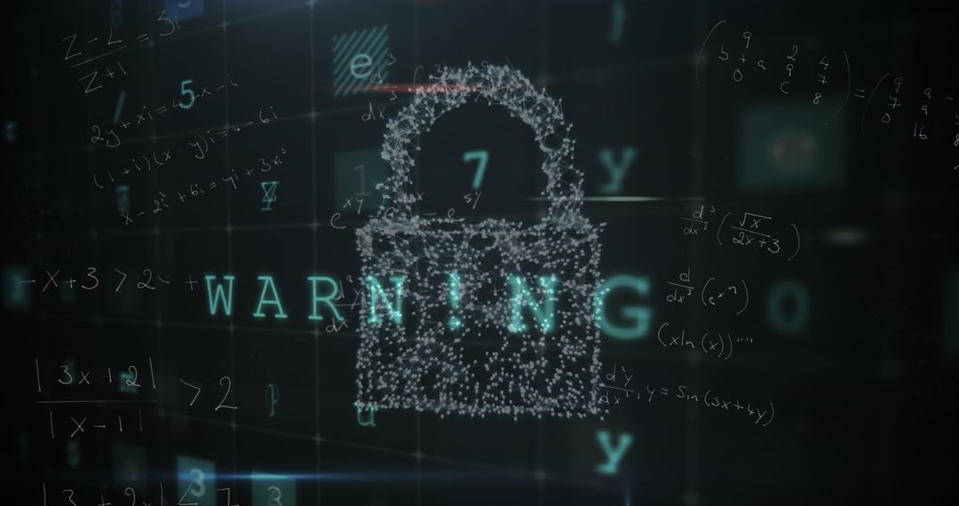 Cyber Security Concept with Digital Padlock and Warning Sign