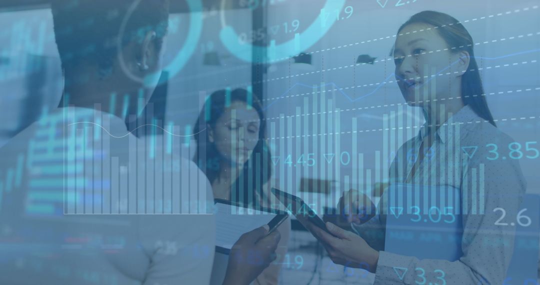 Business Team Collaborating Digital Financial Analytics Projection