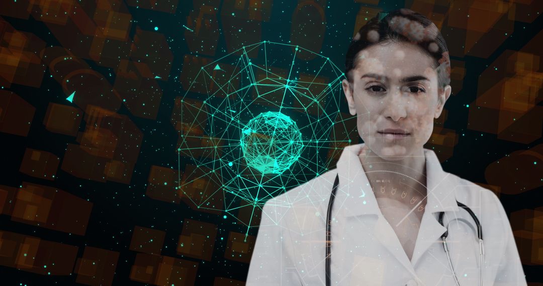 Innovative Female Doctor With Digital Global Network Interface