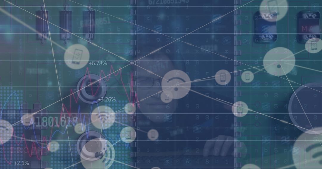 Hacker Amid Digital Connections and Data Interface Overlay