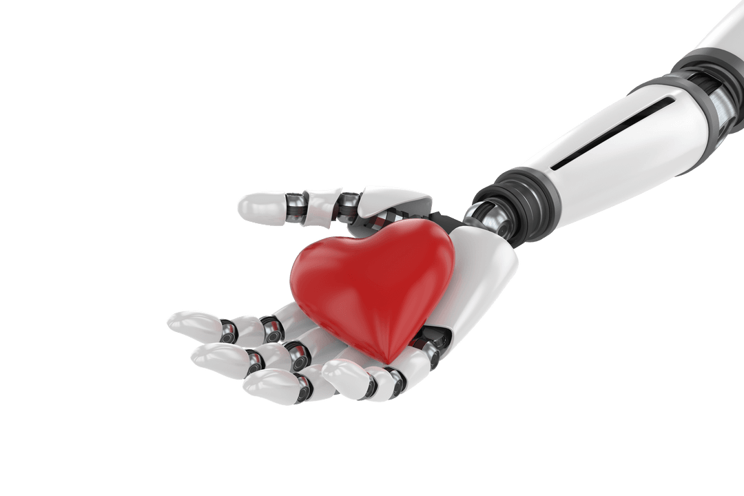 Bionic Hand Holding Red Heart Symbol Transparent Background