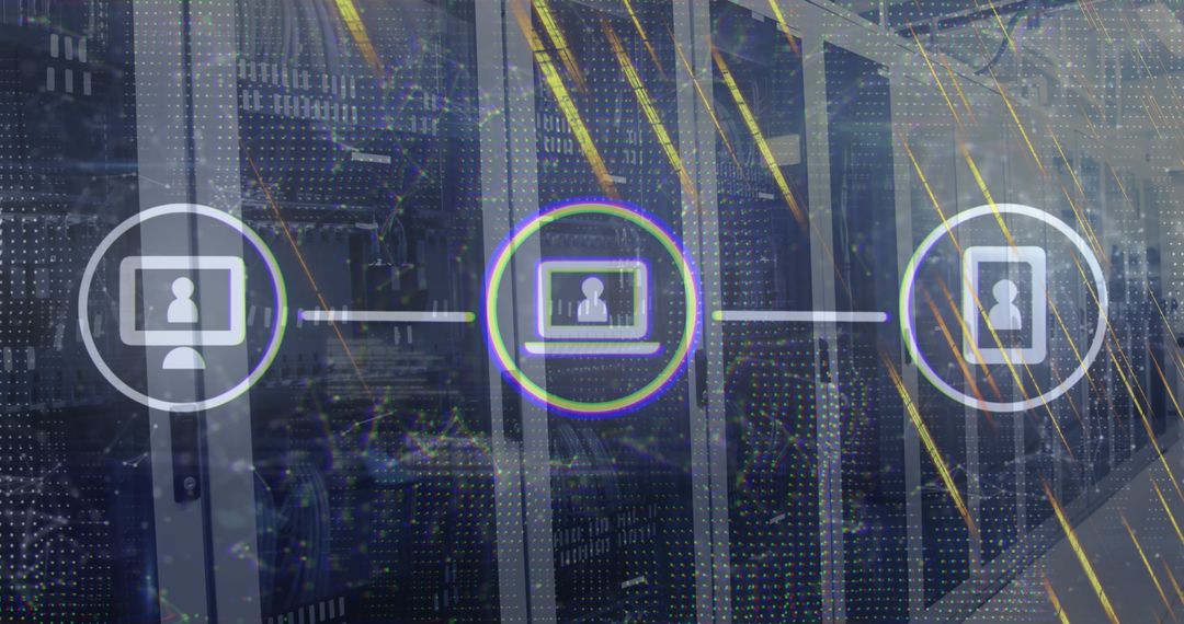 Secure Networking Concept with Connected Icons Overlay in Data Center - Free Images, Stock Photos and Pictures on Pikwizard.com