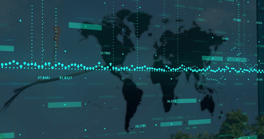 Digital Financial Data Visualization Against World Map