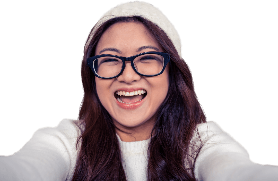 Cheerful Woman with Glasses Smiling Transparent Background