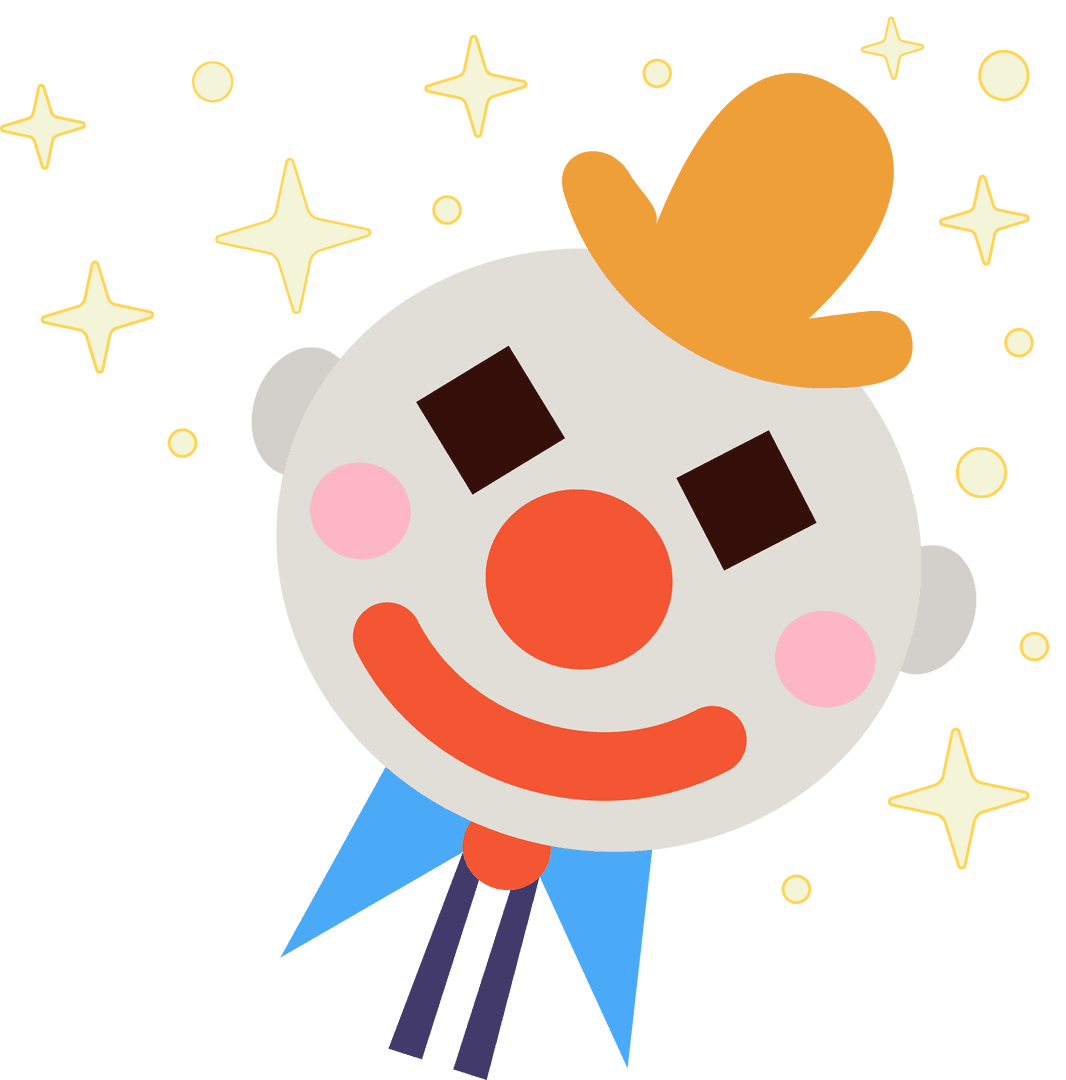 Playful Clown Icon with Star Sparkles on Transparent Background