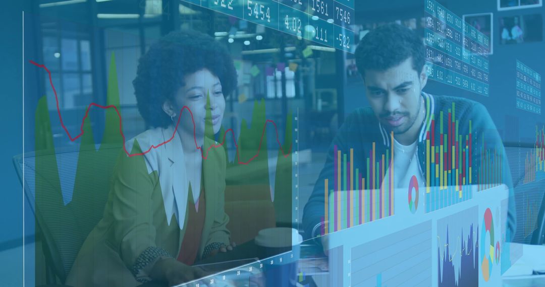 Diverse Team Analyzing Financial Data with Holographic Display
