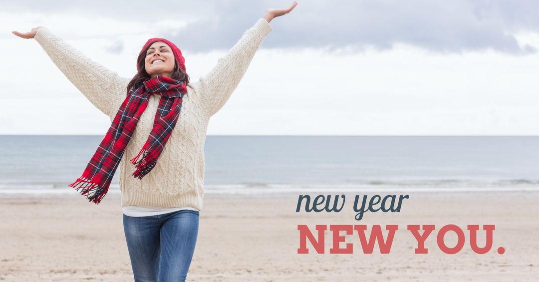 Joyful Woman Celebrating New Beginnings on Beach