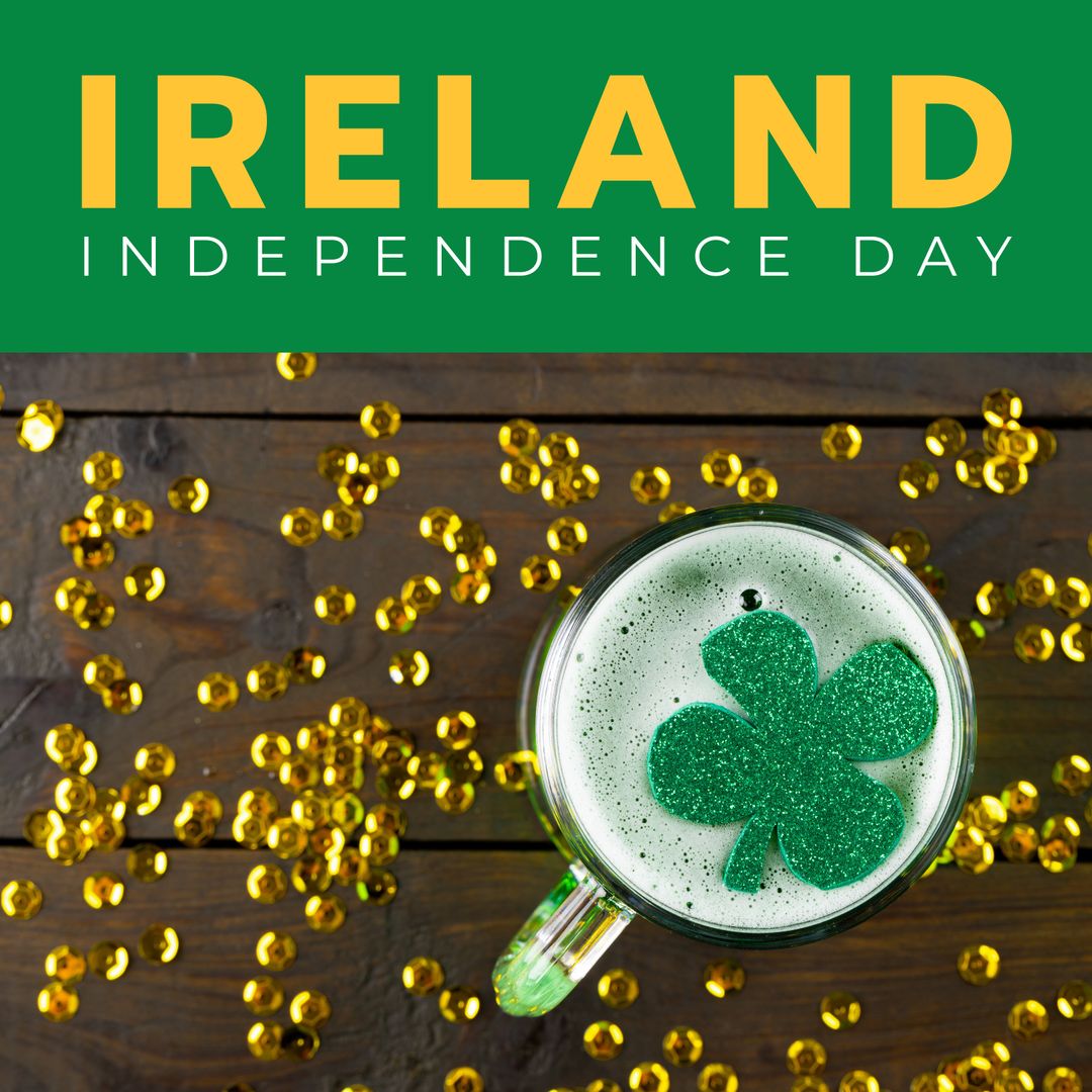 Celebrating Ireland Independence Day with Shamrock and Green Beverage