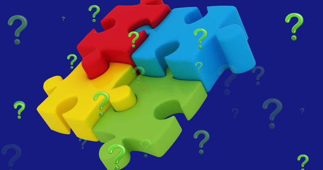 Colorful Puzzle Pieces with Floating Question Marks