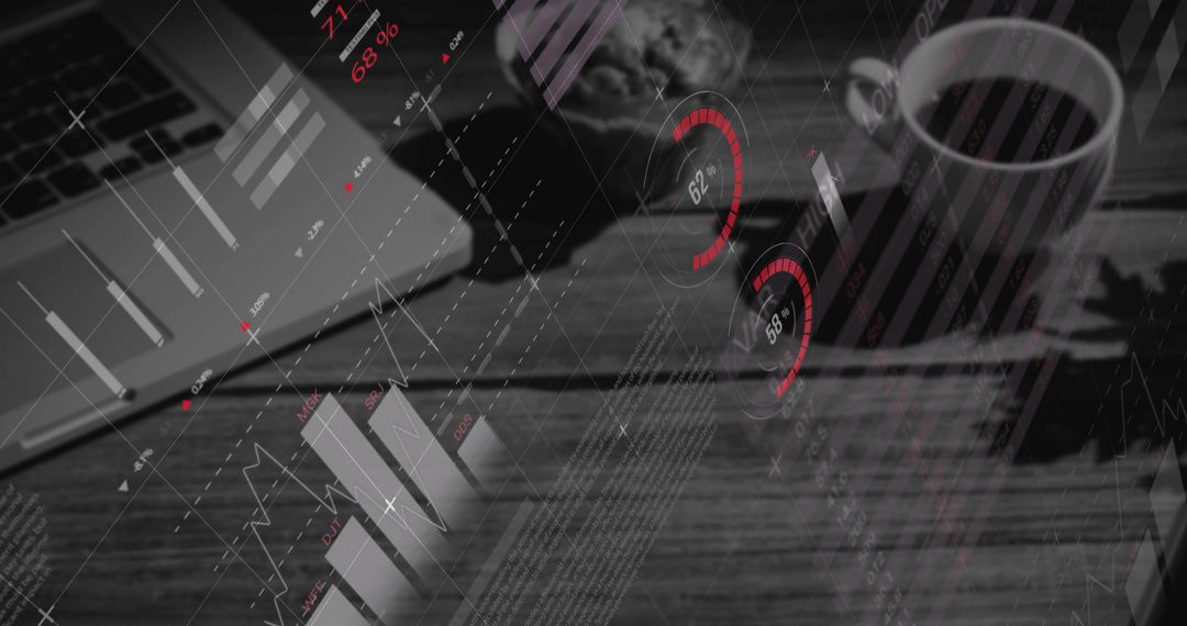 Overlaid Statistical Data Visualization on Office Desk