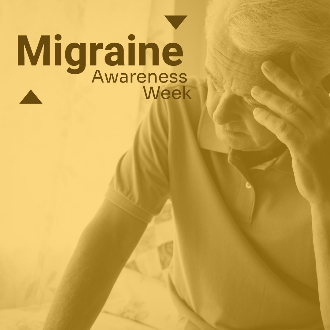 Senior Man Holding Head in Pain for Migraine Awareness Week Poster - Download Free Stock Templates Pikwizard.com