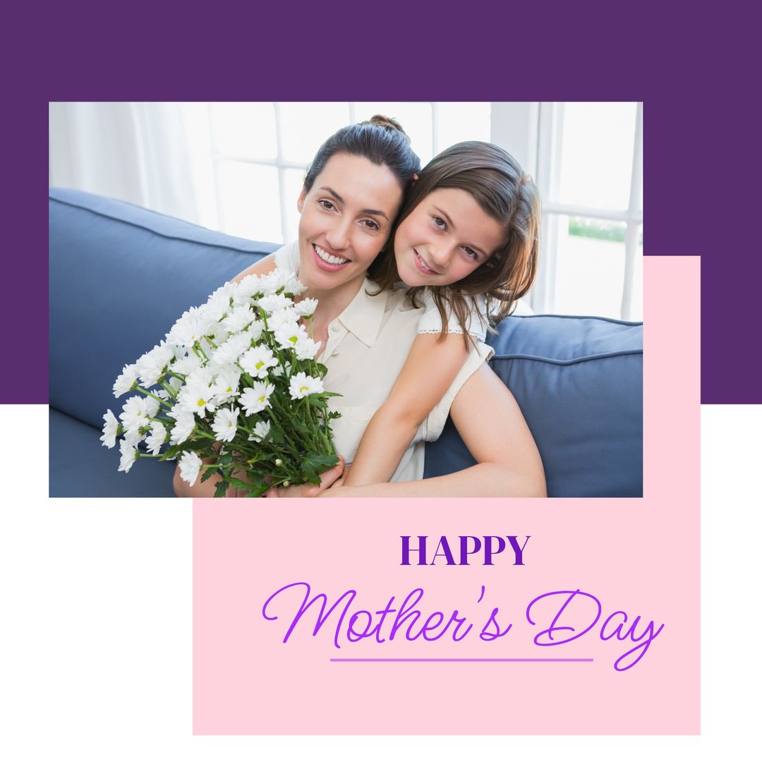 Happy Mother and Daughter Celebrating Mother's Day with Flowers