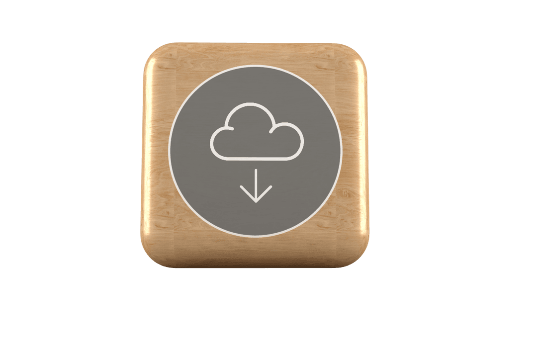 Wooden 3D Square Icon With Cloud Arrow on Transparent Background