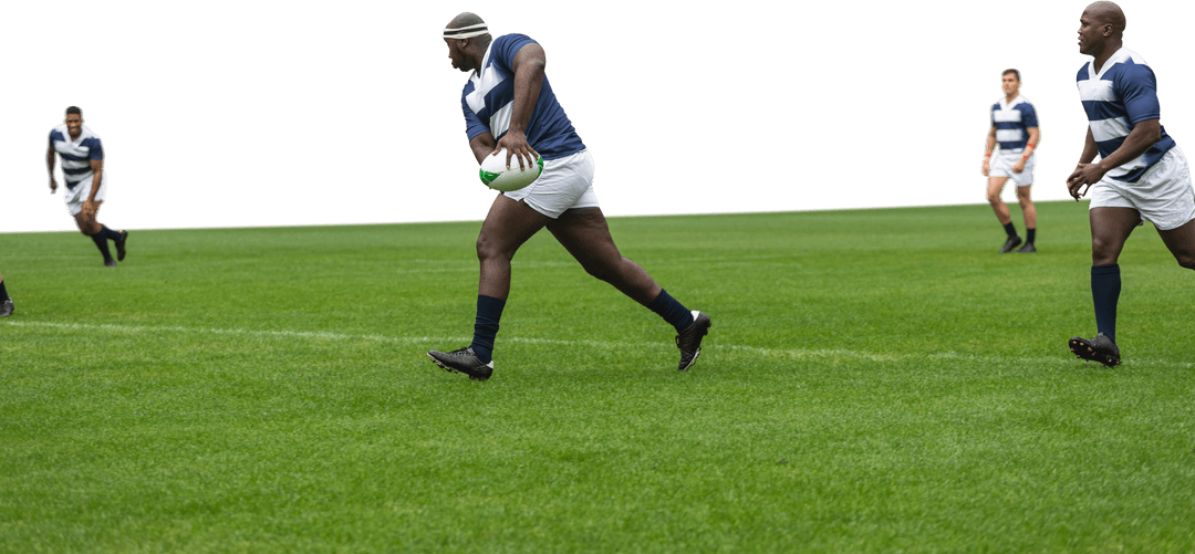 Diverse Rugby Players Competing with Transparent Background
