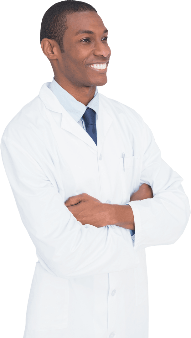 Confident Smiling Male Doctor with Arms Crossed on Transparent Background