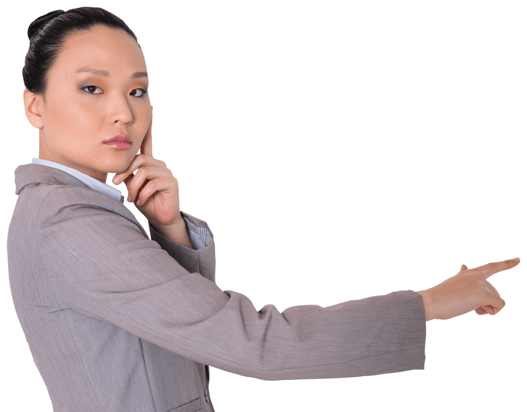 Asian Businesswoman Pointing Focus Forward with Transparent Background
