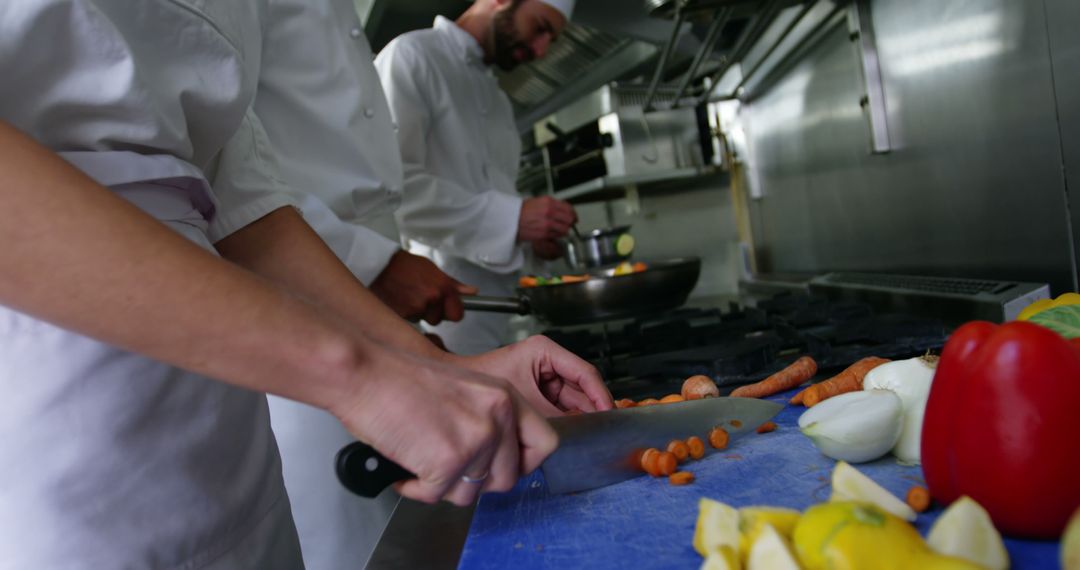 Chefs Preparing Meals Together in Restaurant Kitchen - Free Images, Stock Photos and Pictures on Pikwizard.com