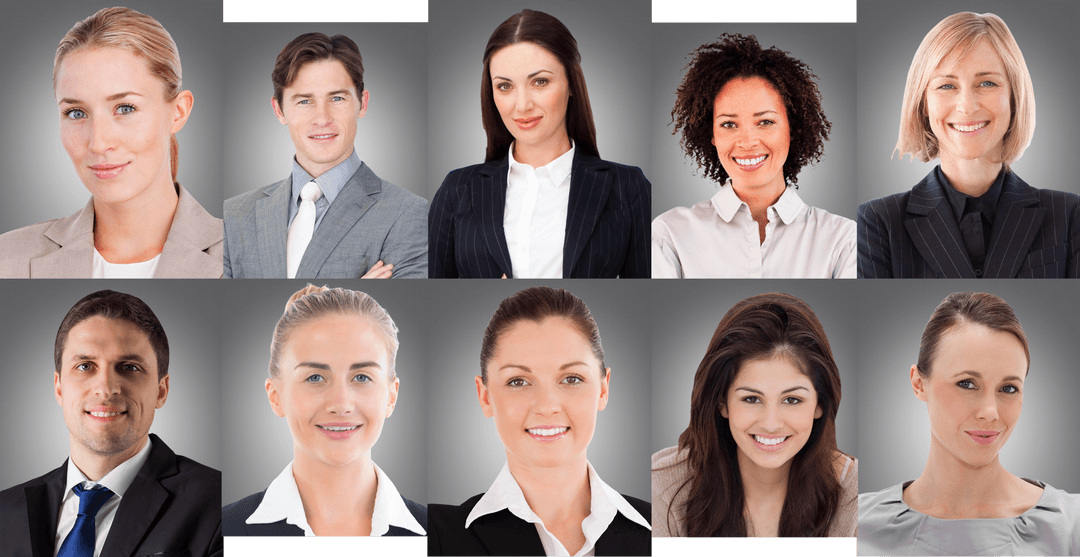 Collage of Diverse Professional Smiling Faces on Transparent Background