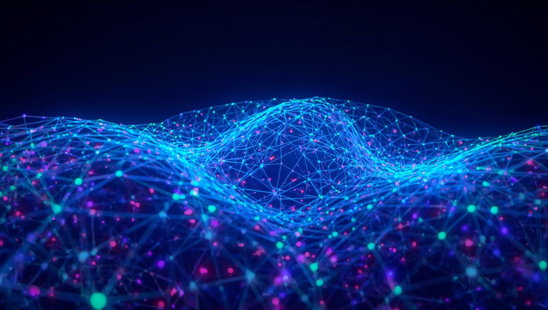 Futuristic 3D Mesh Grid Network with Glowing Nodes and Lines