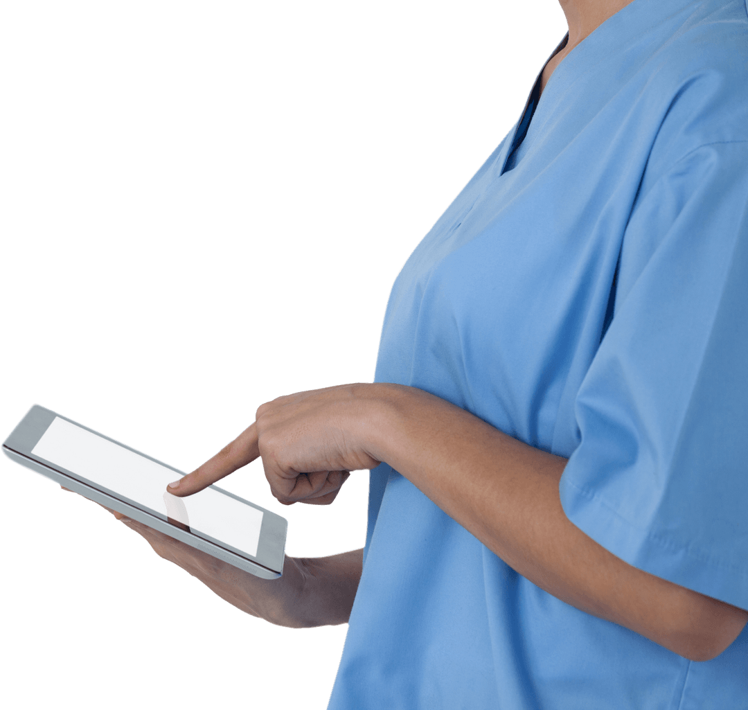 Female Doctor Using Tablet Isolated Transparent Background