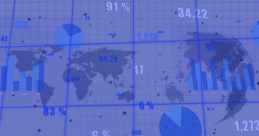 Global finance data visualization with world map and graphs