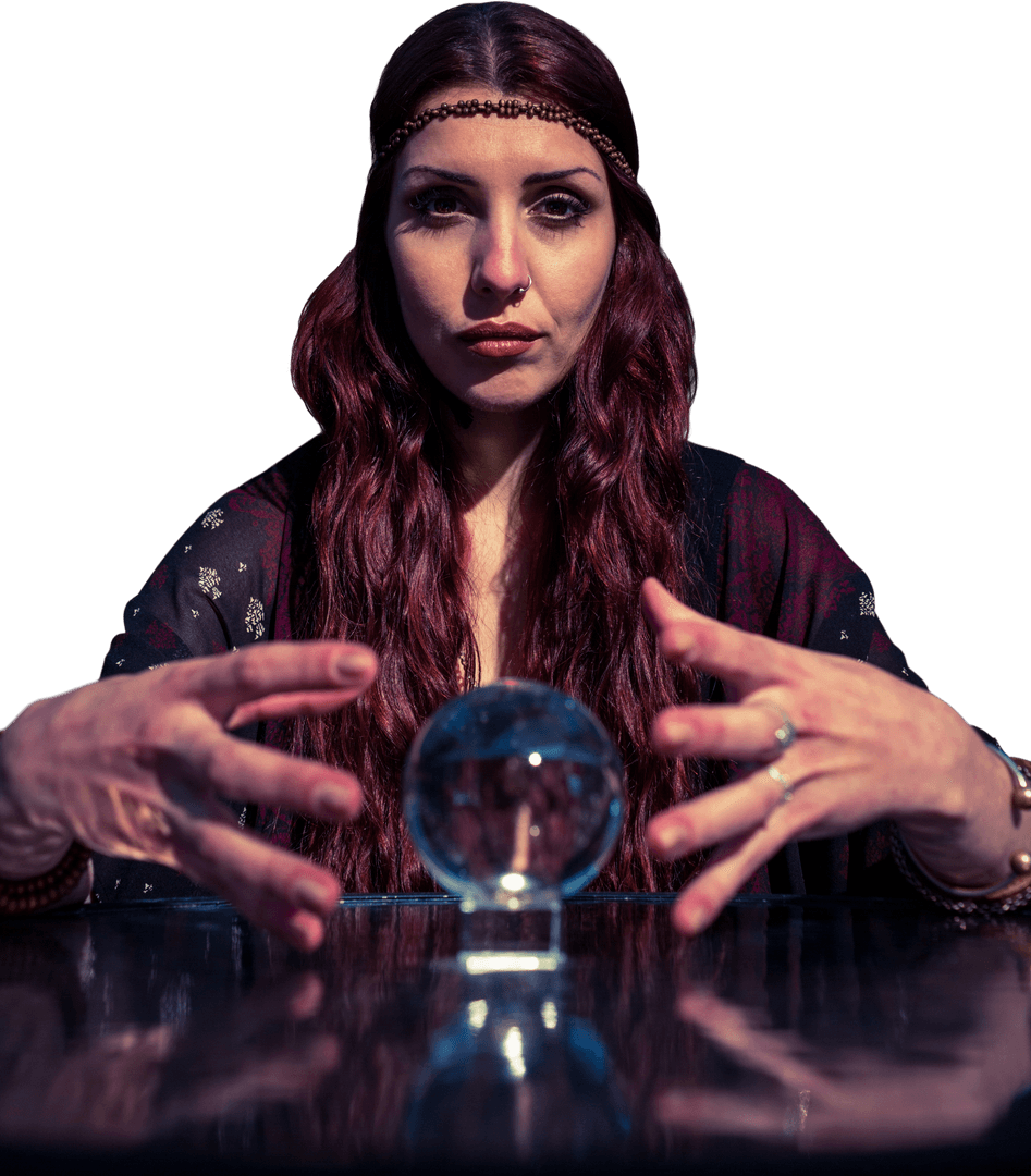 Transparent Fortune Teller Gazing into Mystical Crystal Ball