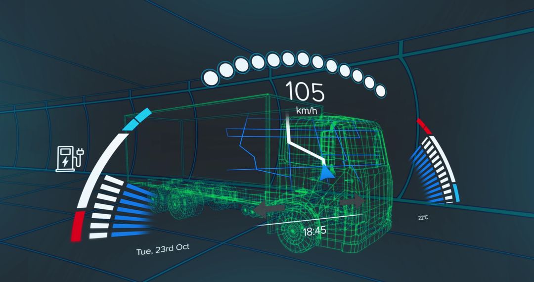 Futuristic Digital Truck Interface with Speed and Fuel Indicators