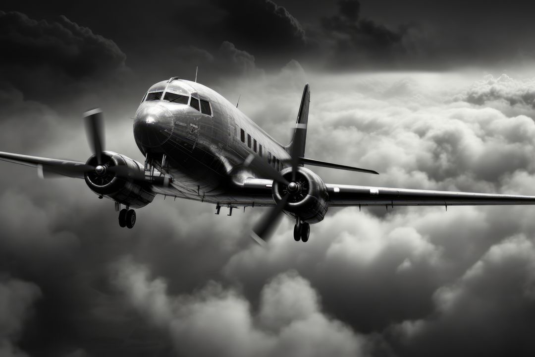 Vintage Airplane Flying Through Stormy Skies - Free Images, Stock Photos and Pictures on Pikwizard.com
