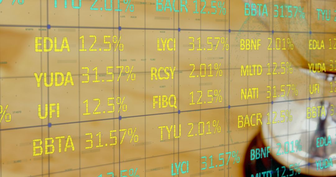 Digital Interface Showing Stock Market Data with Coffee Cup