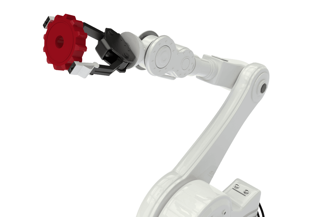 Robotic Arm with Red Cog on Transparent Background