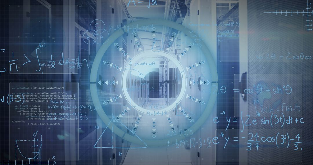 Mathematical Equations Superimposed on Data Center