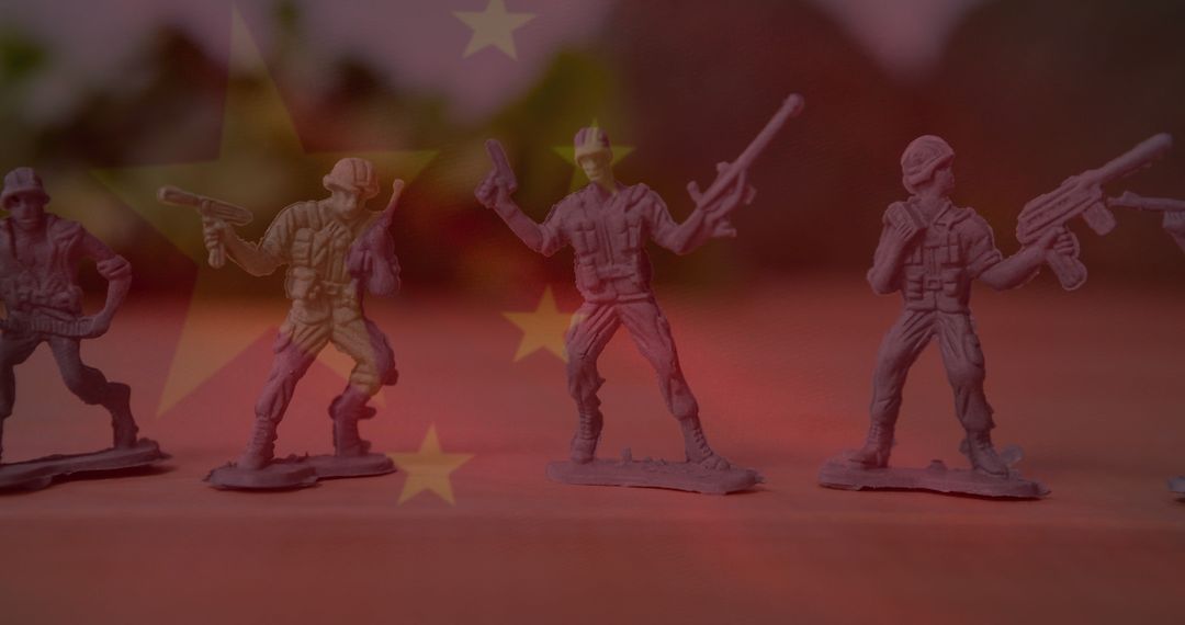 Toy Soldiers in Front of Chinese Flag Symbolizing Military Strength - Free Images, Stock Photos and Pictures on Pikwizard.com